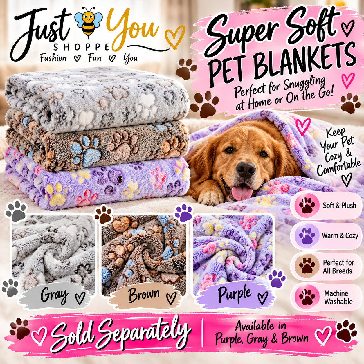 🐾 Super Soft Plush Pet Blanket – Small (16" x 24")