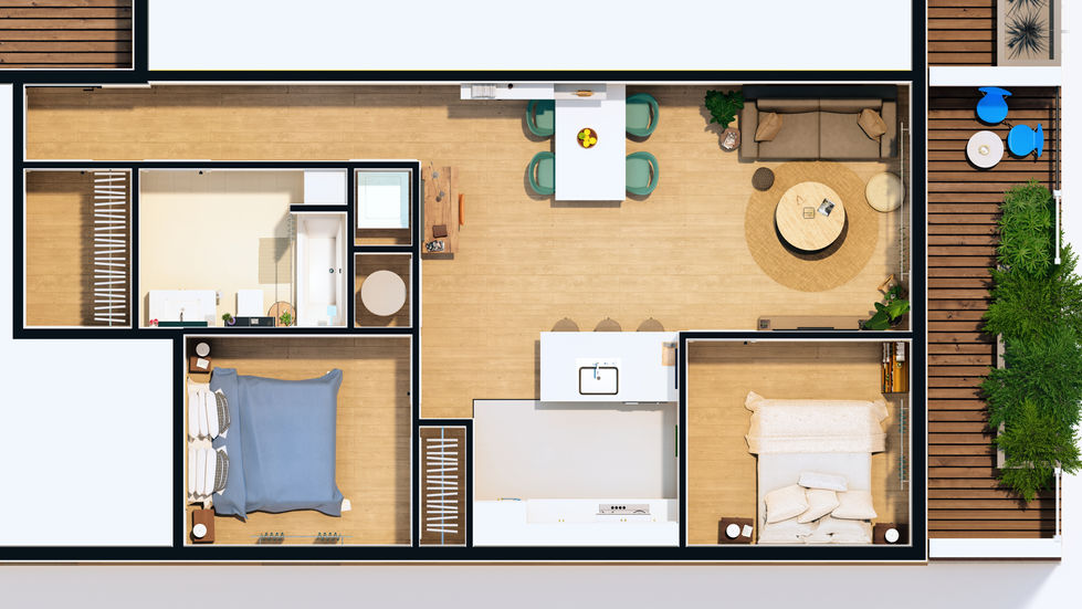 Vue en plan 3D logement 13