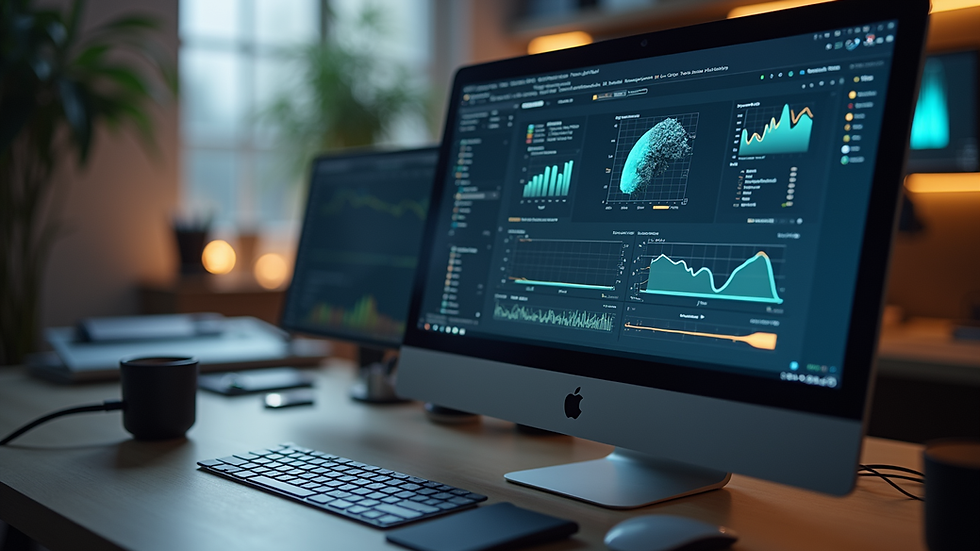 Eye-level view of a digital workspace showing AI content tools on screen