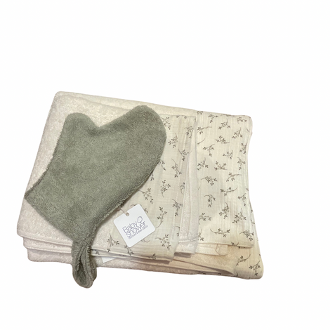 Set Maxi Mini serviettes + gant Olive Bloom 
BABY SHOWER 
64€