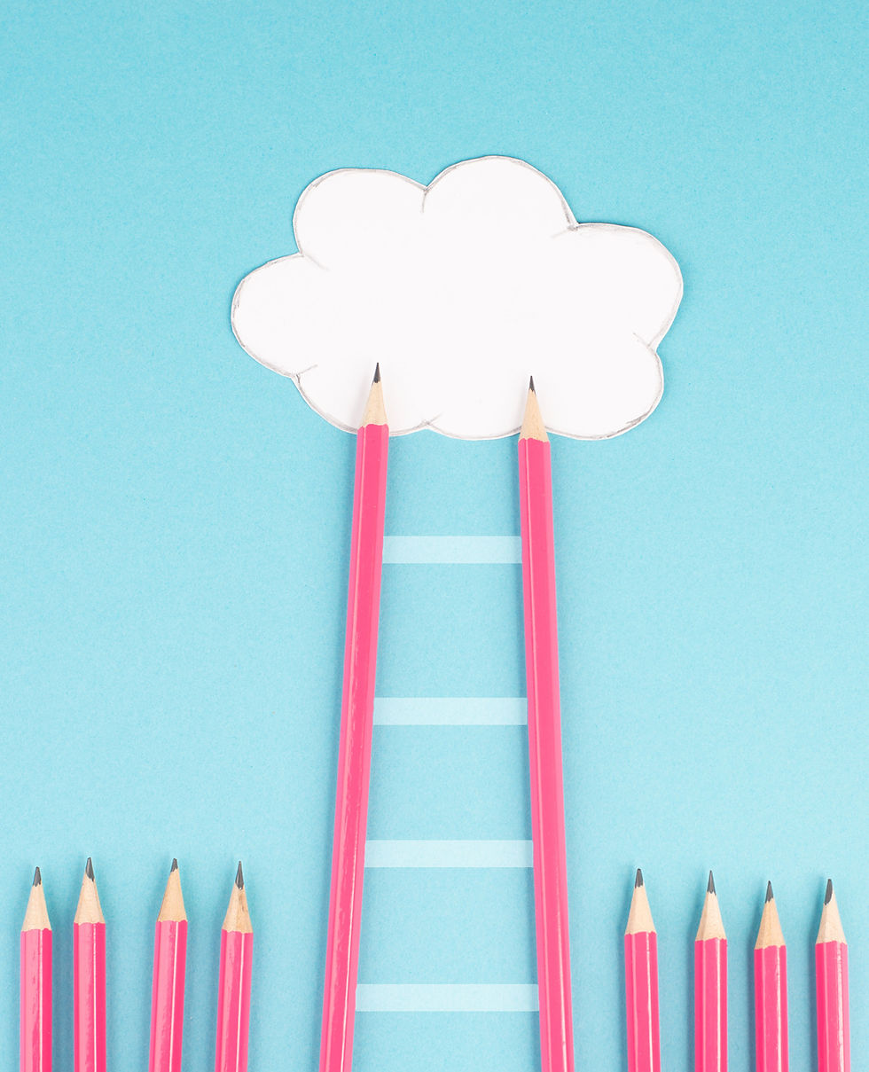 Pencils making a ladder leading up to clouds - image for blog Line Editing: Elevate Your Writing
