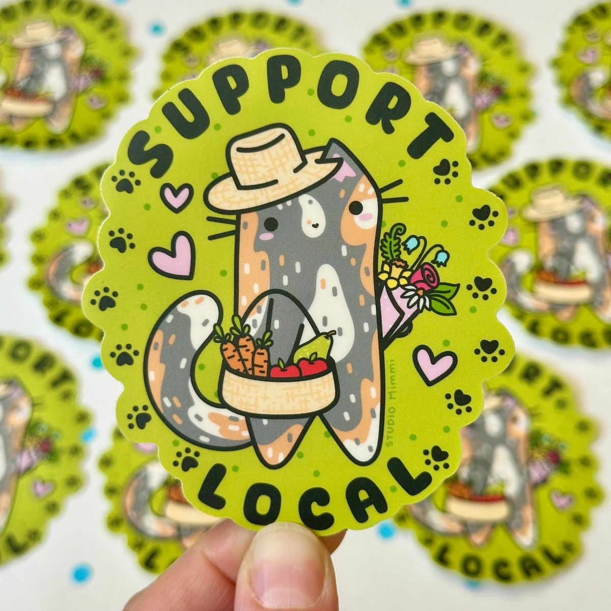 Support Local Farmers Market Cat Vinyl Sticker By STUDIO Mimmi