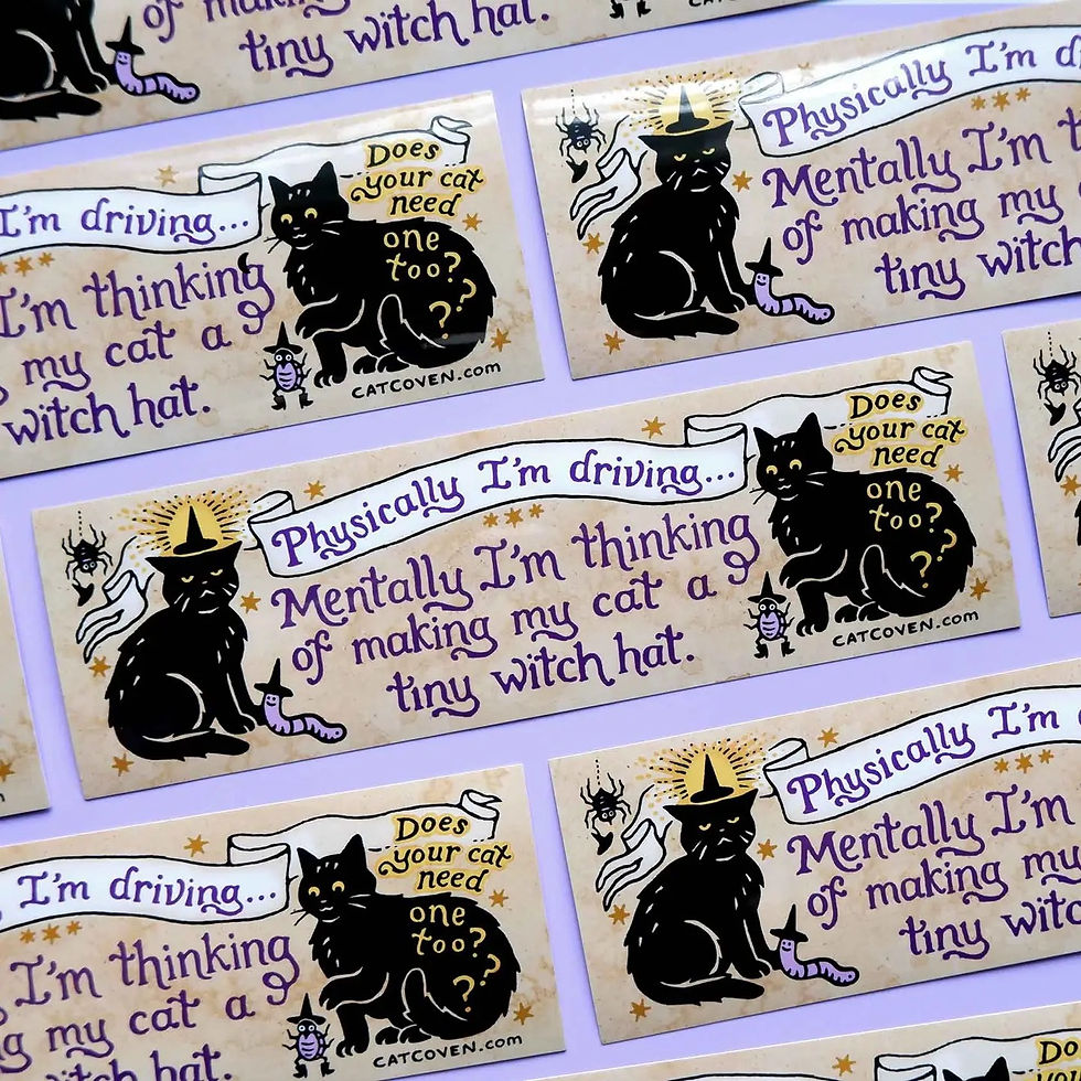 Coming Soon! Tiny Witch Hat Cat Bumper Sticker By Cat Coven