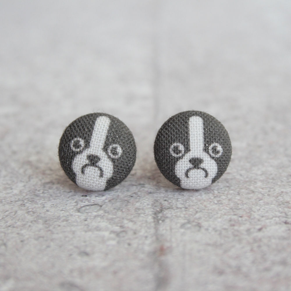 Boston Terrier Fabric Button Earrings By Rachel O
