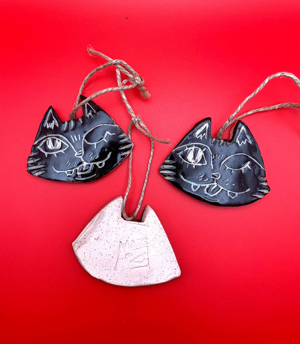 Thumbnail: Winky Blep Cat Ceramic Ornaments By Atomic Gothic Shop