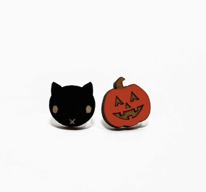 Thumbnail: Jack And Cat Halloween Earrings By Unpossible Cuts