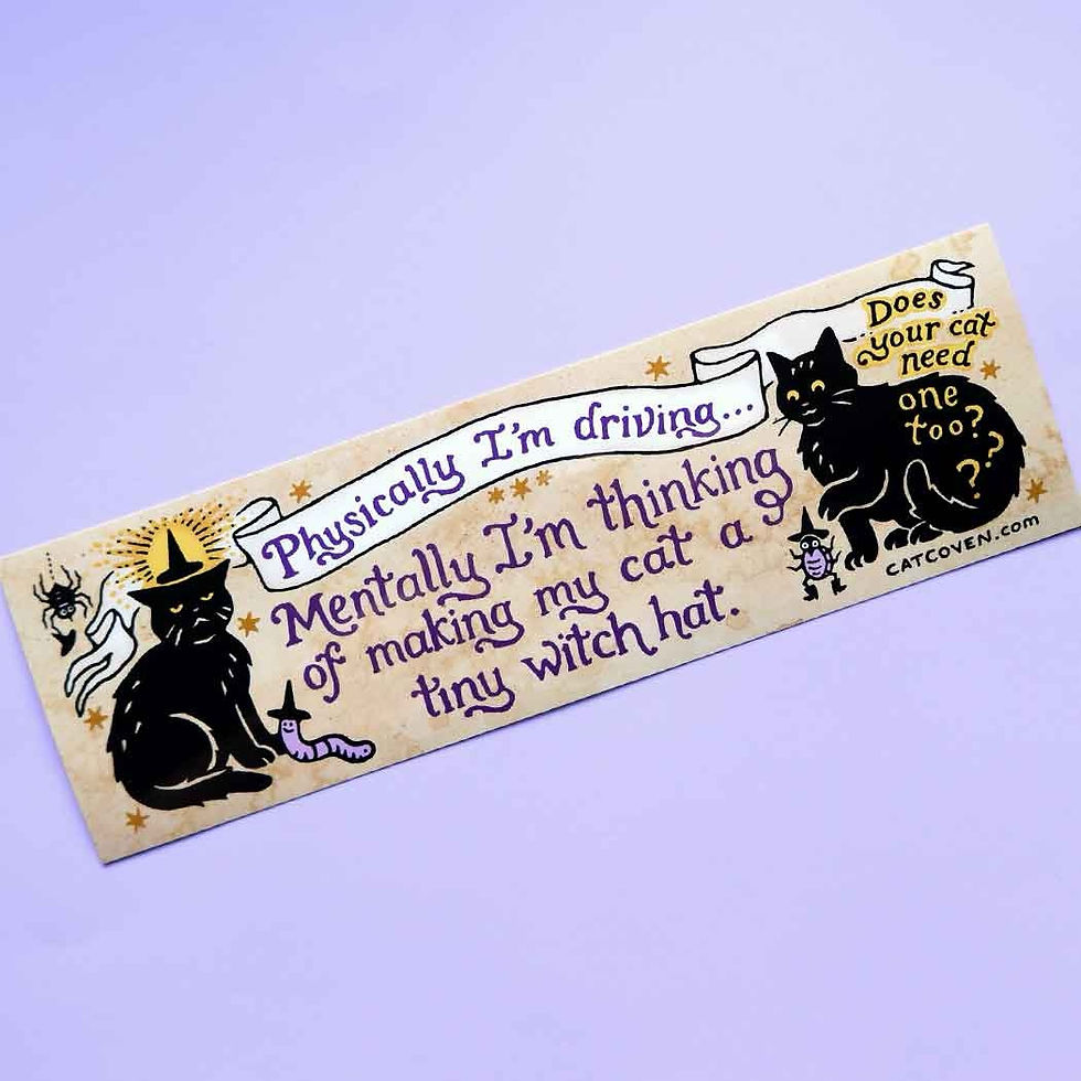Thumbnail: Tiny Witch Hat Cat Bumper Sticker By Cat Coven