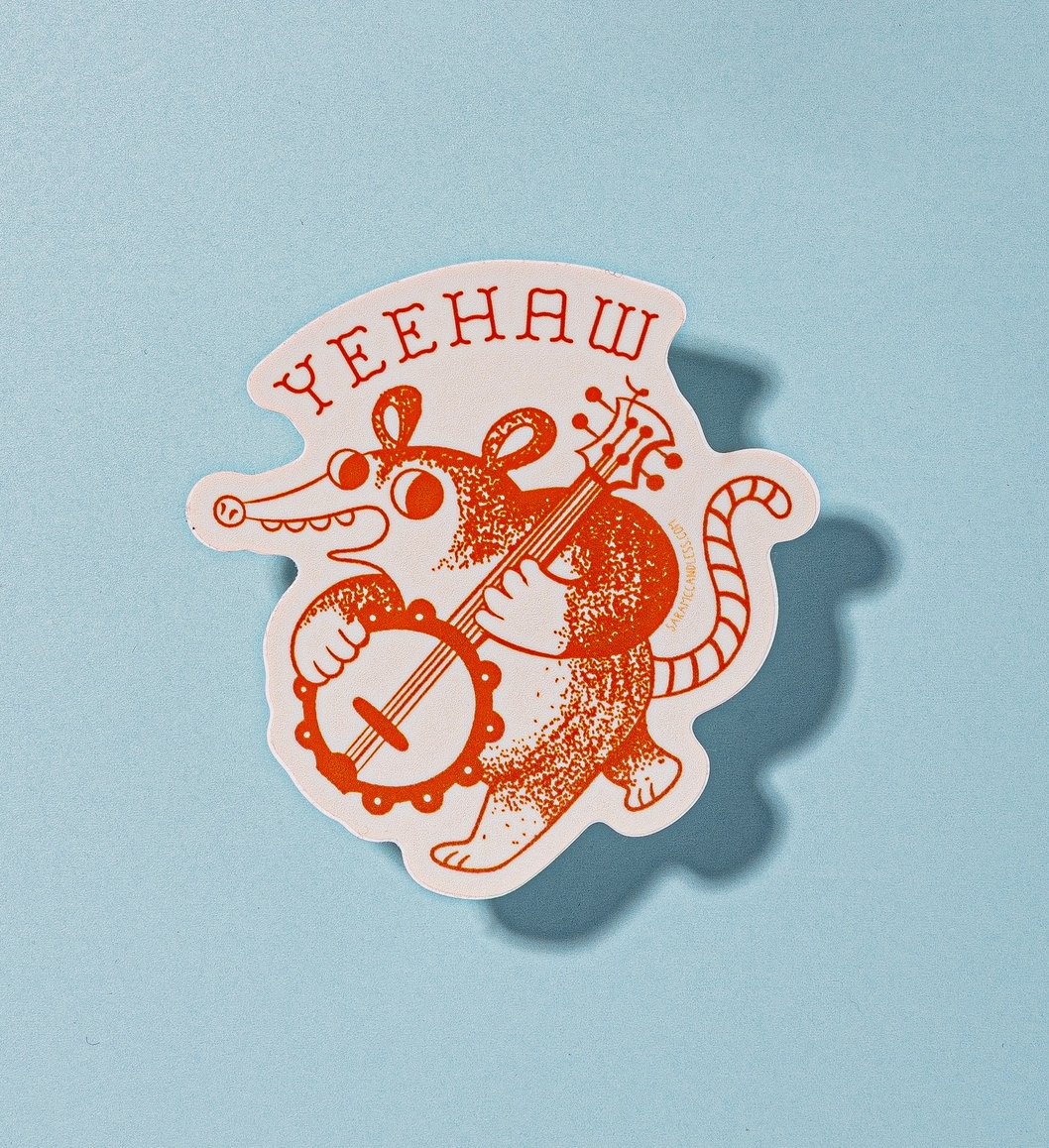 Banjo Yeehaw Possum Sticker By Sara McCandless Illustrat