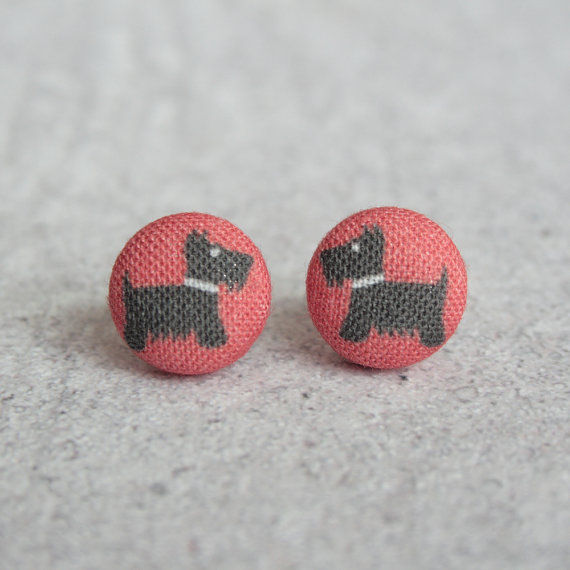 Scotty Dog Fabric Button Earrings By Rachel O