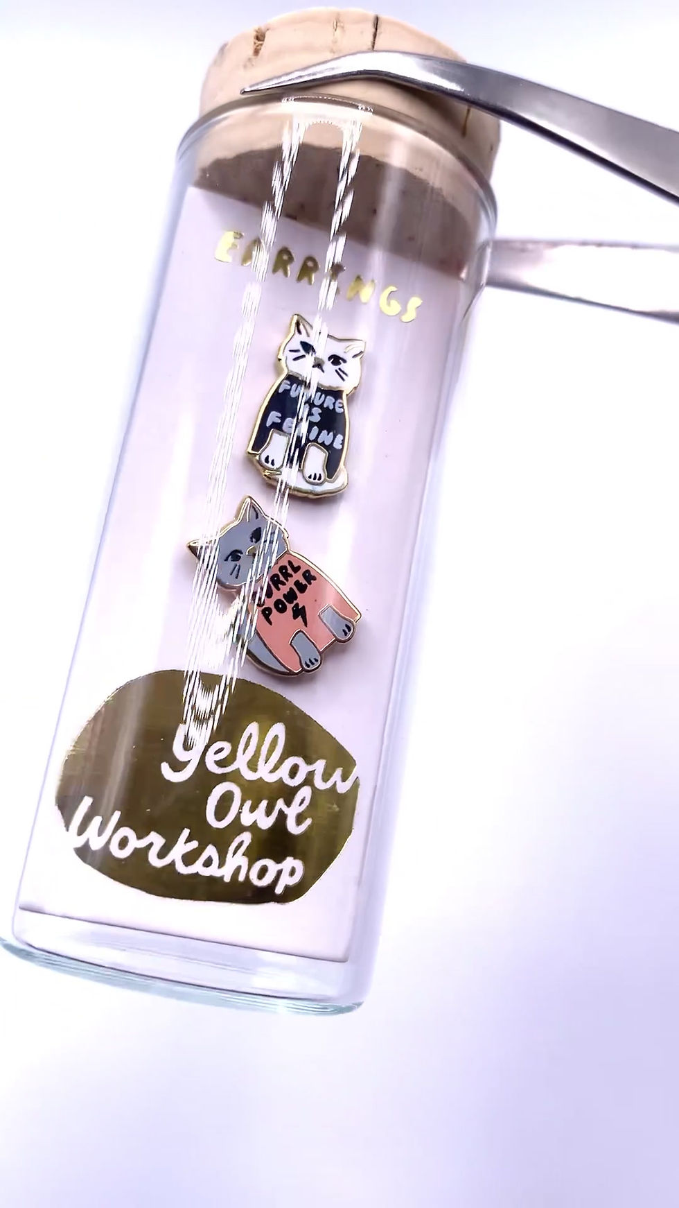 Thumbnail: Girl Power Cat Stud Earrings By Yellow Owl Workshop