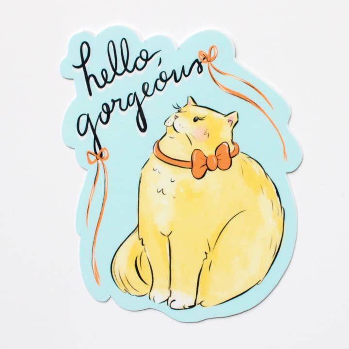 Hello Gorgeous Cat Sticker By Amy Hartelust
