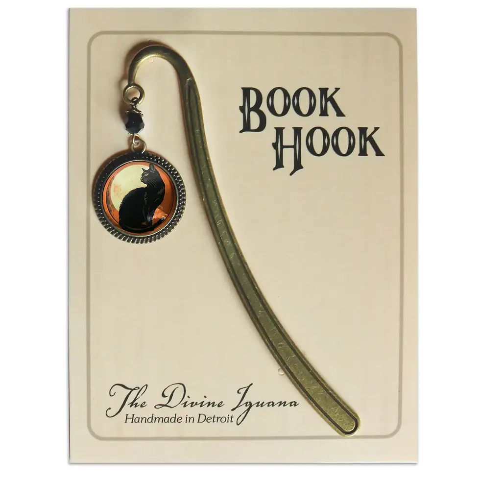 Thumbnail: Orange Moon Black Cat Bookmark By The Divine Iguana