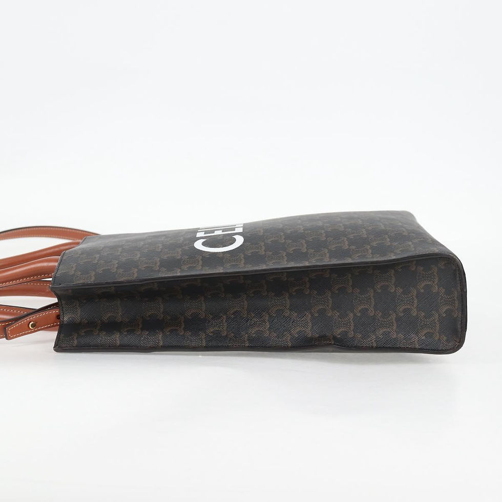 Thumbnail: CELINE Triomphe Canvas Vertical Cabas Small Bag PVC 2way Black Gold Tote