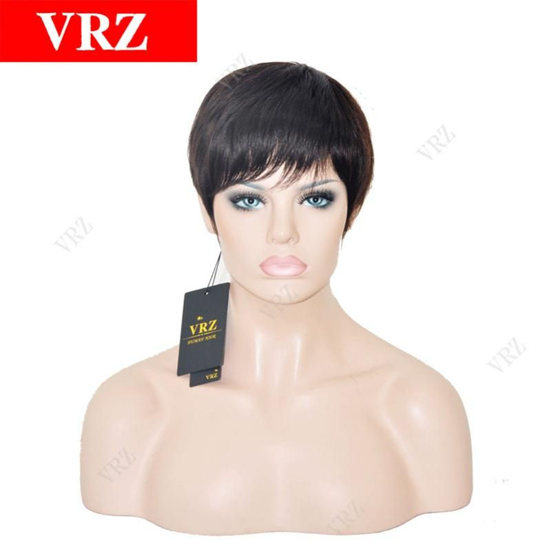 Thumbnail: Short Pixie None Lace Human Hair Wigs With Bangs Virgin Brazilian Glueless