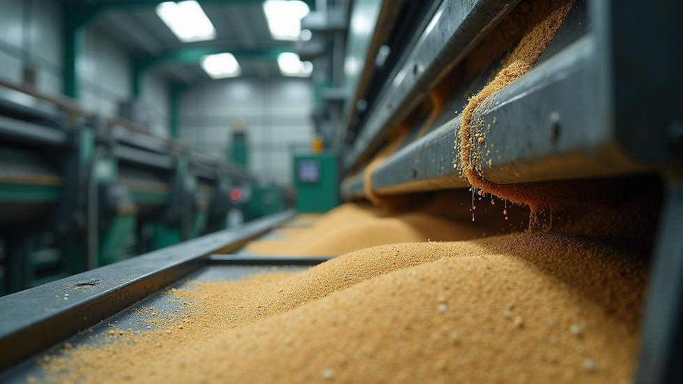 High angle view of industrial machinery processing guar gum