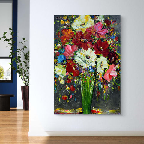tableau fleurs colorées contemporain artiste peintre québécoise Karina Kelly galerie Beauchamp artiste peintre florale et abstrait
