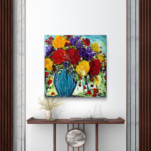 tableau fleurs colorées contemporain artiste peintre québécoise Karina Kelly galerie Beauchamp artiste peintre florale