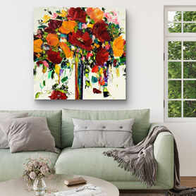 tableau fleurs colorées contemporain artiste peintre québécoise Karina Kelly galerie Beauchamp artiste peintre florale