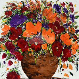 tableau fleurs colorées contemporain artiste peintre québécoise Karina Kelly galerie Beauchamp artiste peintre florale