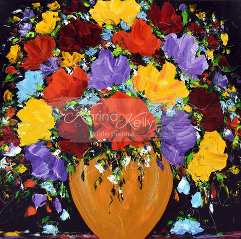 tableau fleurs colorées contemporain artiste peintre québécoise Karina Kelly galerie Beauchamp artiste peintre florale