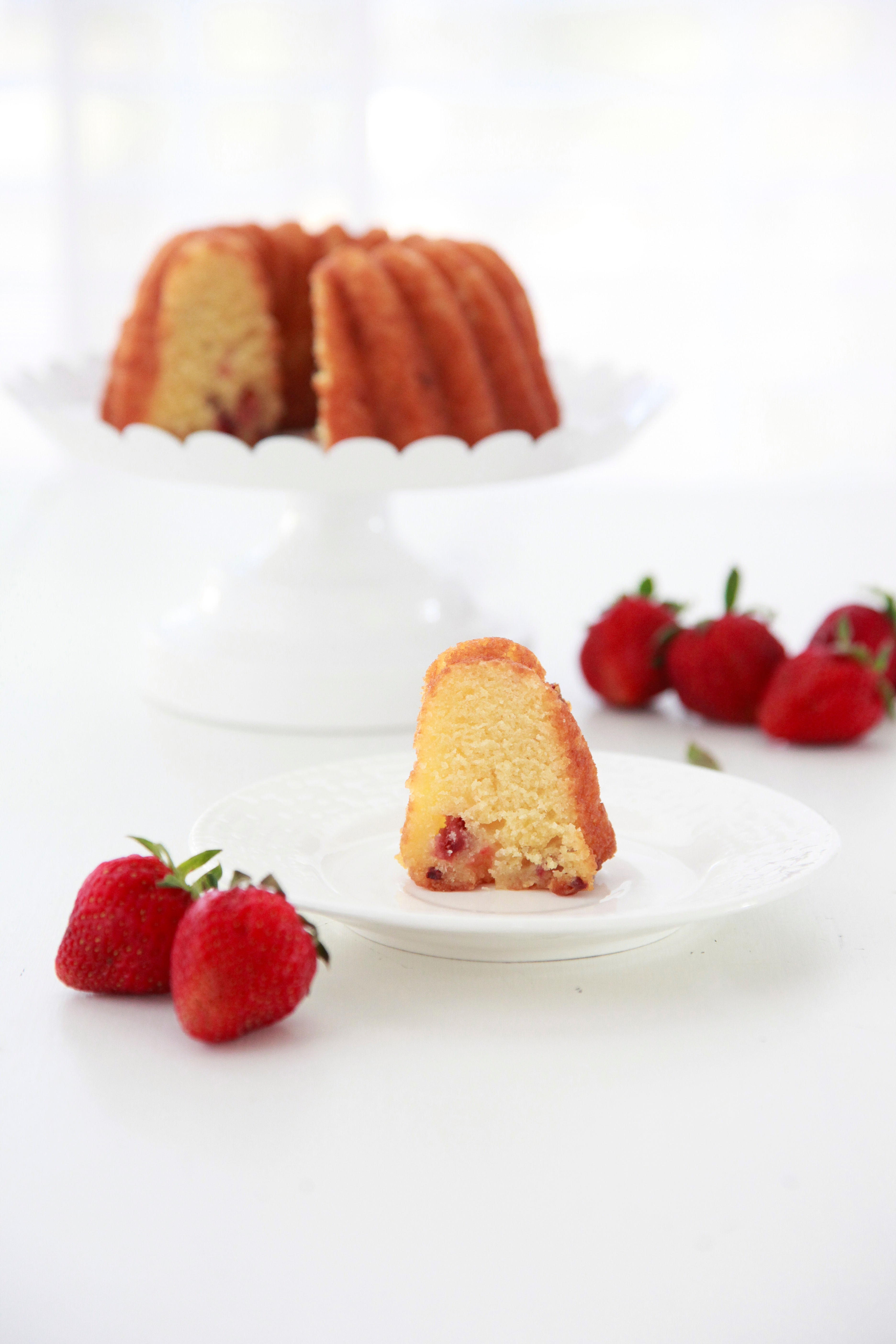 strawberry rum bundt cake and slice