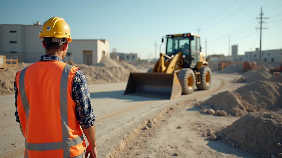 Wide angle view of an open construction safety site with equipment