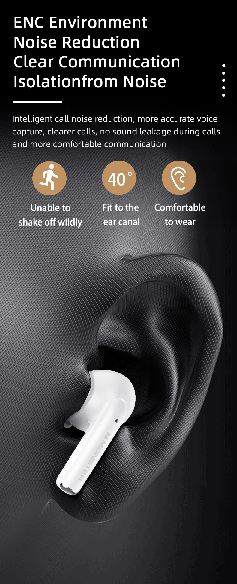 Thumbnail: Monster MQT39 Earphones Wireless Bluetooth 6.0 TWS Noise Reduction Earbuds Gamer