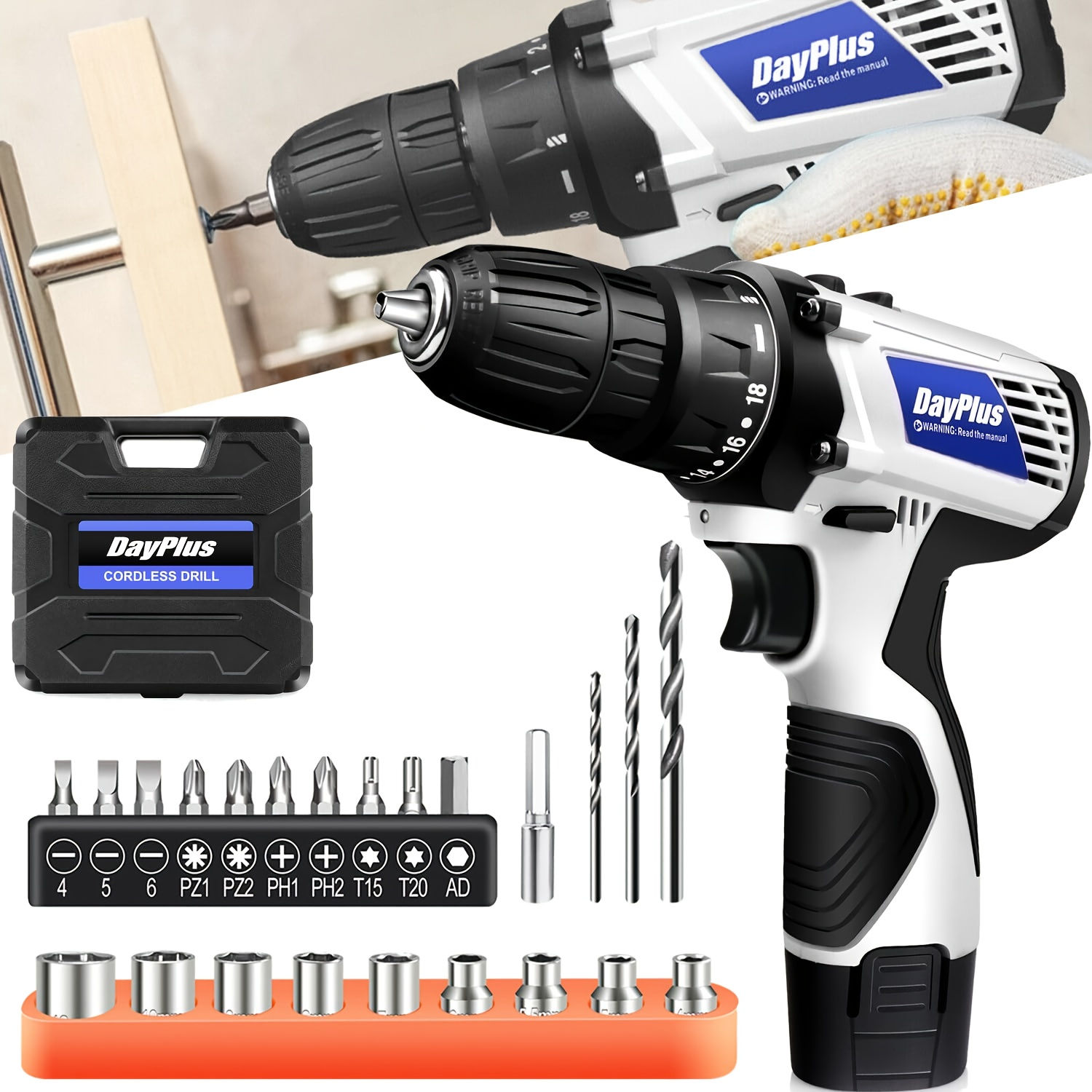 12V Cordless Drill Combo Cutter Electric Screwdriver Kit, 2 Variable Speed 18 +