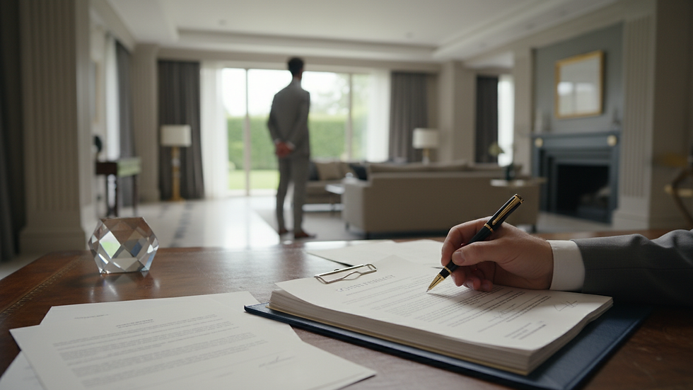 Close-up view of a luxury property contract being signed