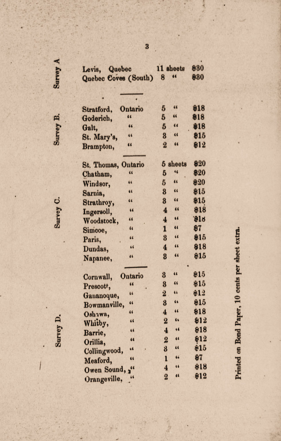 April 1877 catalogue of existing plans and their purchase price. 