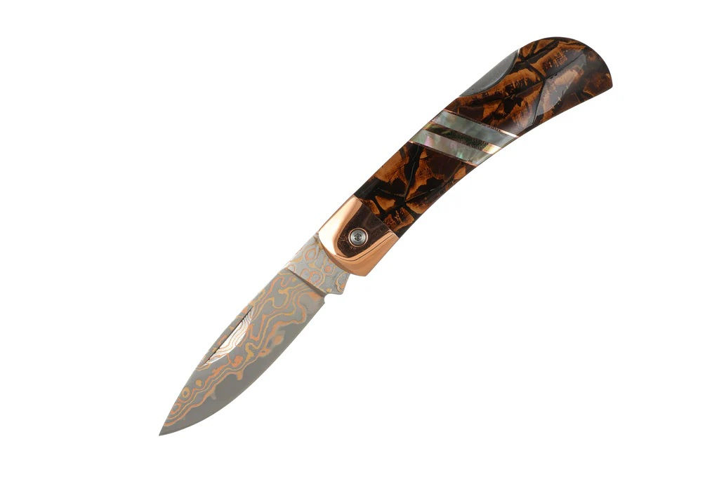 Damascus Mammoth Tusk Pocket Knife