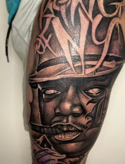 A full tattoo on the upper leg