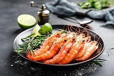 Boiled prawn shrimps on a plate