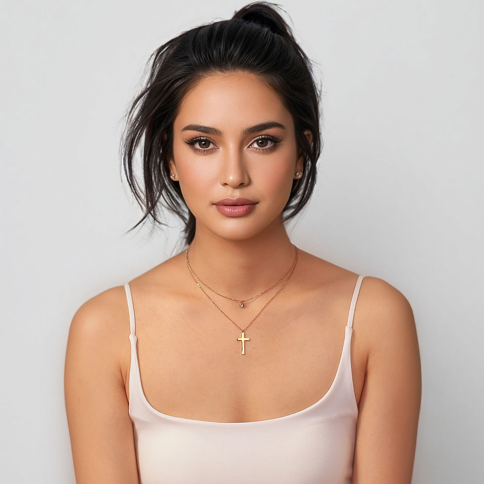 Thumbnail: Layered Necklace for Women with CZ & Cross Pendants, Waterproof Stainless Steel