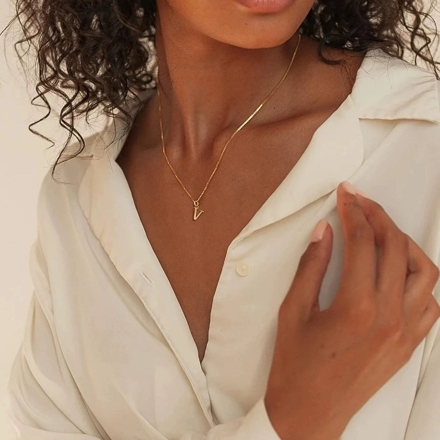 Thumbnail: A-Z Initial Necklace, 18K Gold Plated Stainless Steel Letter Jewelry for Women