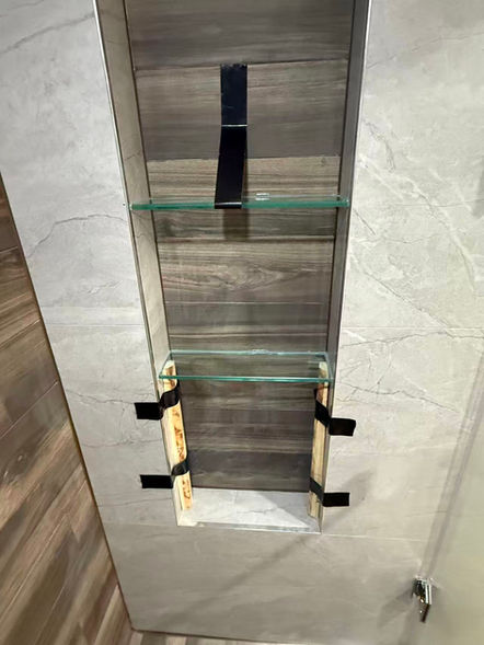 glass shelves, niche shelves