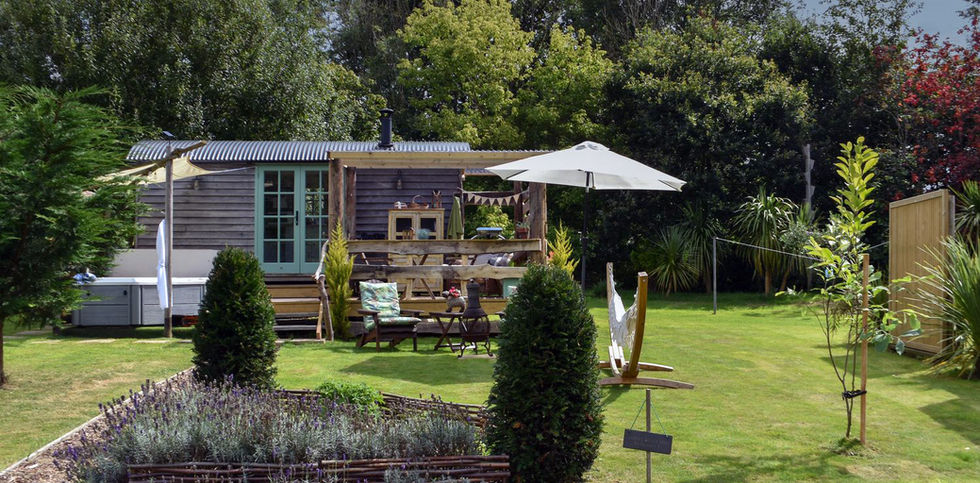 Shepherds hut garden and decking