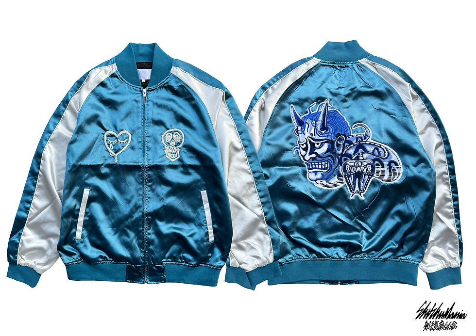 マムシ般若横振り刺繍ブルースカジャン