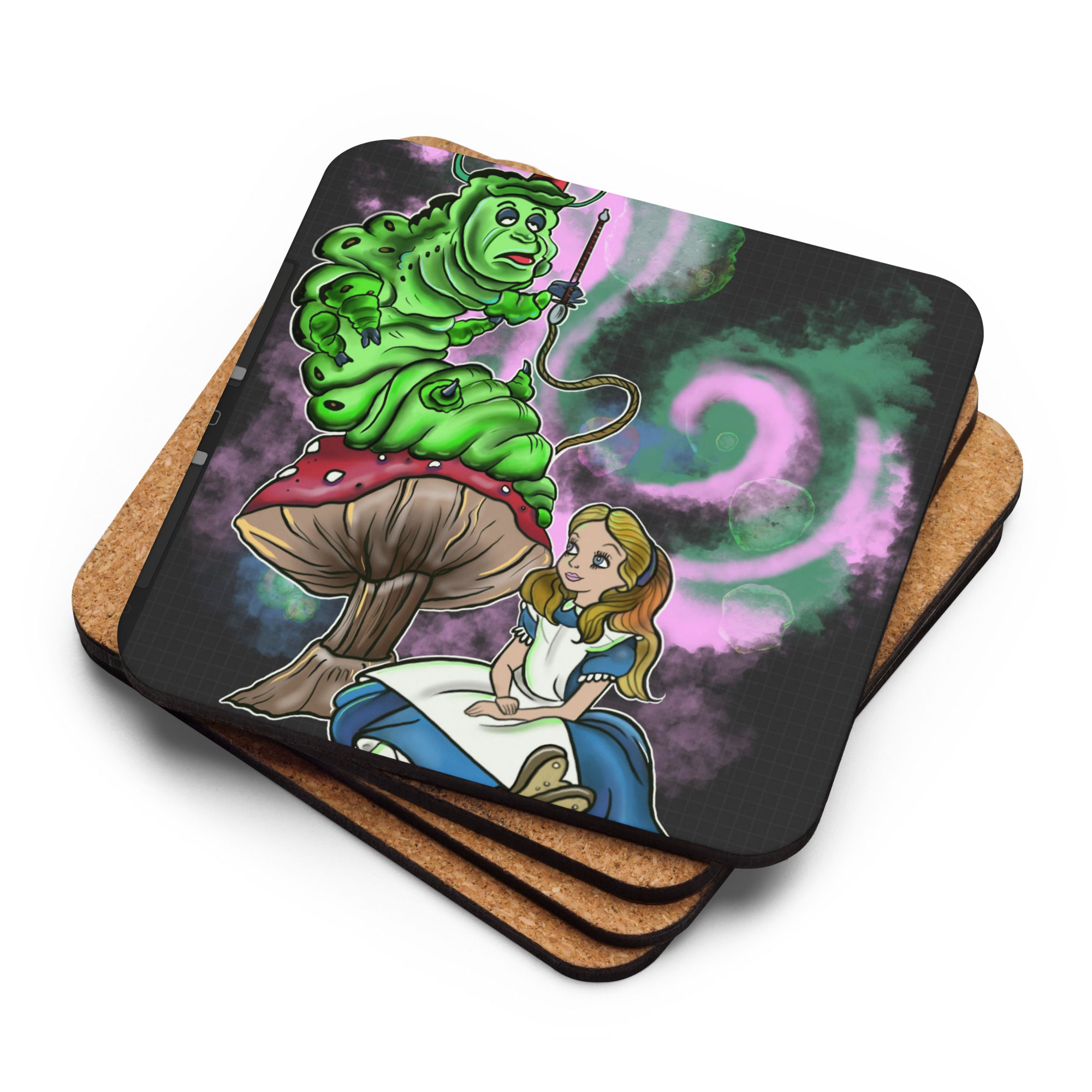 Alice in Wonderland with The Caterpillar Cork-back Coaster