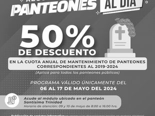 Aprovecha descuento en cuota anual de panteones.