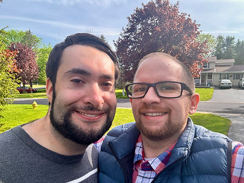 Michael and Tim outside their home