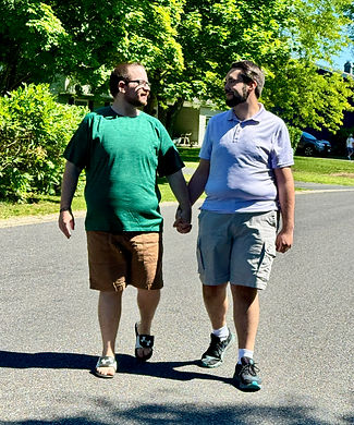 Tim and Michael walking in Webster, NY