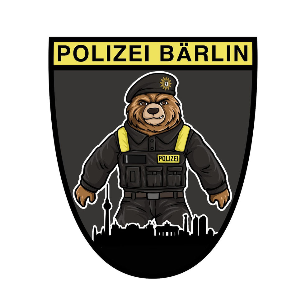 Klassenpatch Polizei Berlin – POLIZEI BÄRLIN mit Bär im Einsatzoutfit, Skyline und humorvoller Gestaltung für Anwärter gehobener Dienst