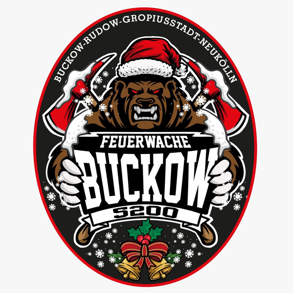 Weihnachtspatch Berufsfeuerwehr Berlin Buckow 5200 – Sonderedition mit Weihnachtsbär, Äxten, Schnee und Glocken – Wache Buckow, Rudow, Gropiusstadt, Neukölln
