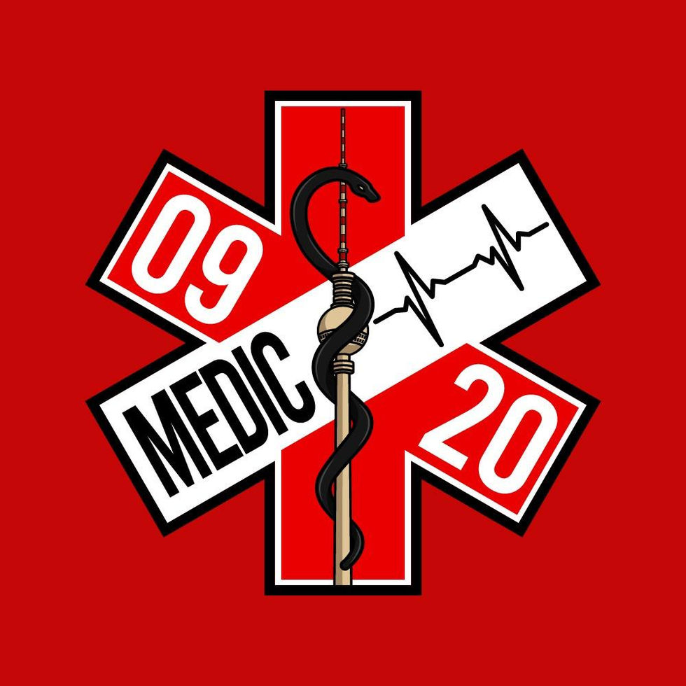 Patch Design Notfallsanitäter Berlin – Star-of-Life mit Fernsehturm und Schlange, Medic 09/20, roter Hintergrund, Ausbildungsklasse Berufsfeuerwehr.