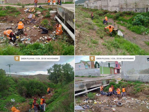 REALIZA ALCALDE JORGE REYES LIMPIEZA PREVENTIVA EN DREN PLUVIAL DE LA COLONIA 20 DE NOVIEMBRE