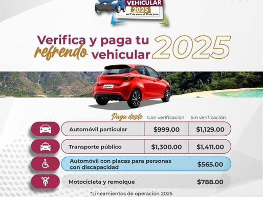 Mantente al día con tu refrendo vehicular 2025. Elige la opción que se ajuste a tu vehículo y realiza tu pago a tiempo. Recuerda que estar al corriente te da tranquilidad y seguridad. 🚗