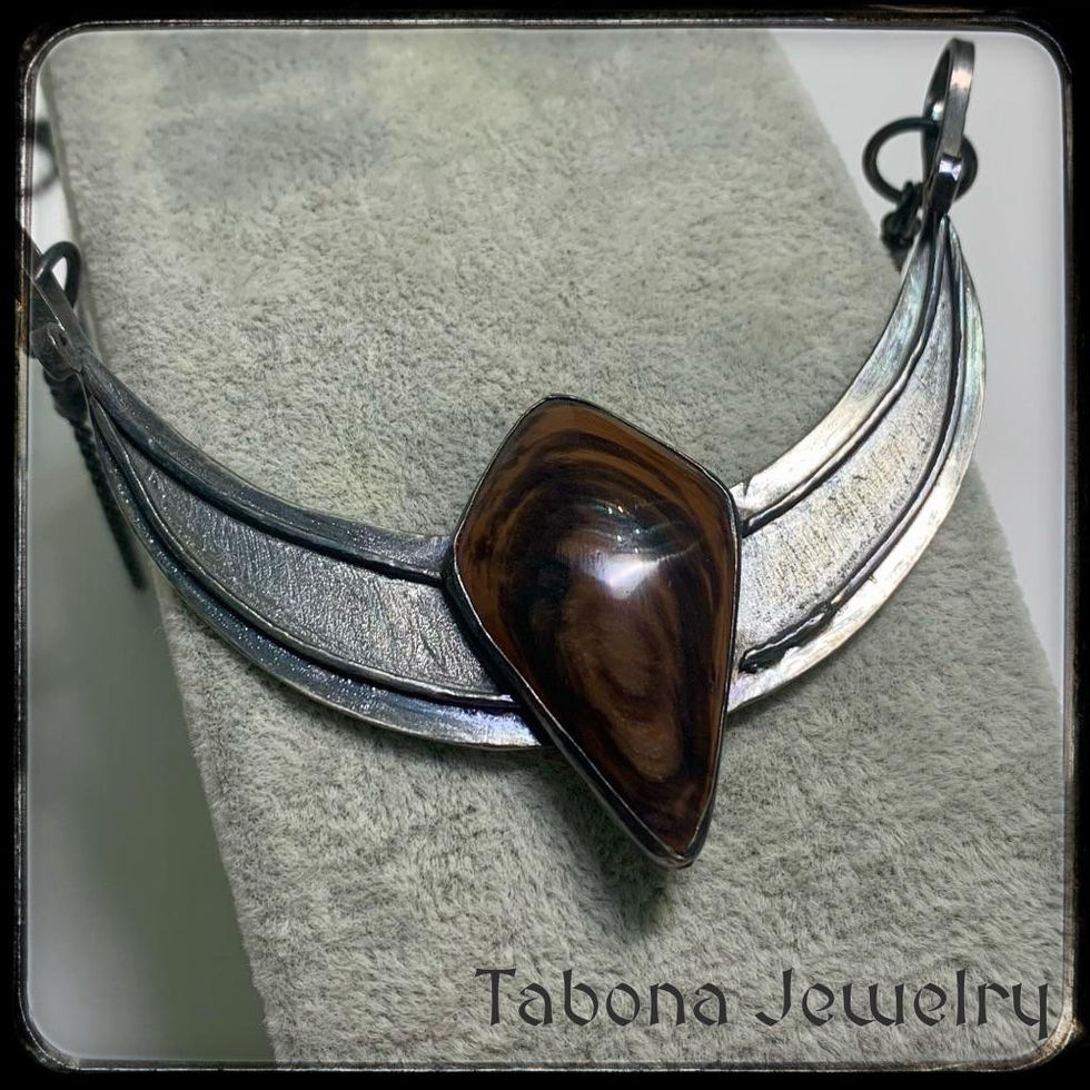 Lunar Silver Necklace with Obsidian Inlay