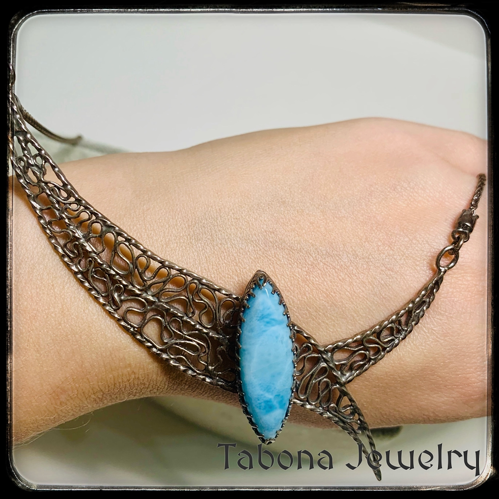 Thumbnail: Intricate Silver Necklace with Larimar