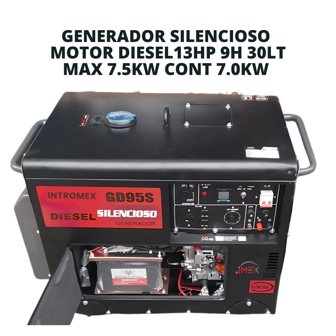 GENERADOR SILENCIOSO MOTOR DIESEL13HP 9H 30LT MAX 7.5KW CONT 7.0KW